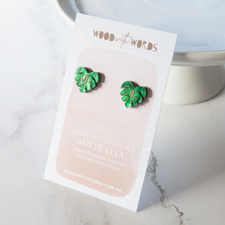Heart Monstera Stud Earrings