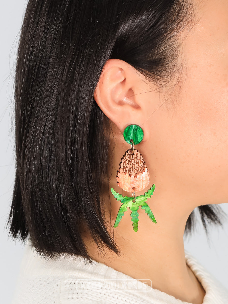 Orange Banksia Dangle Earrings