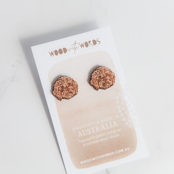 Poodle Cavoodle Wooden Stud Earrings - Wood With Words