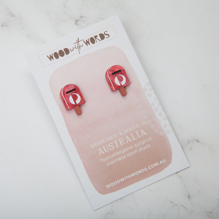Post Box Mail Box Stud Earrings - Wood With Words