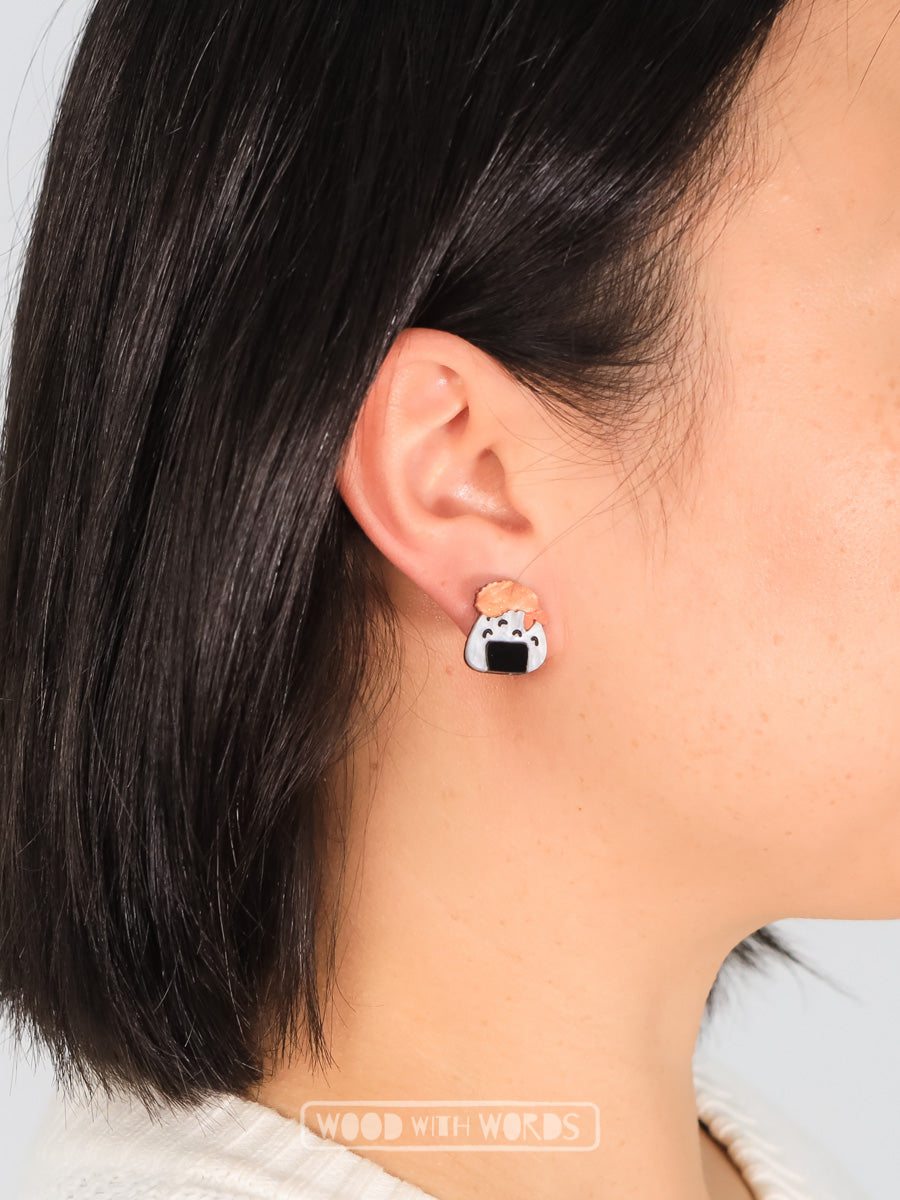 Tempura Prawn Riceball Onigiri Acrylic Stud Earrings