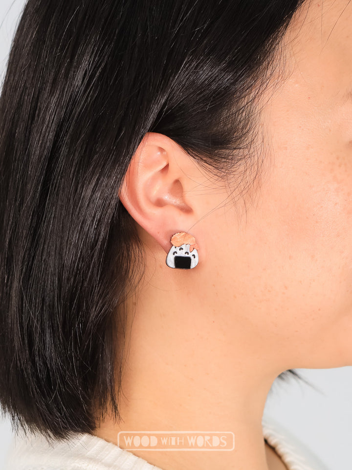 Tempura Prawn Riceball Onigiri Acrylic Stud Earrings