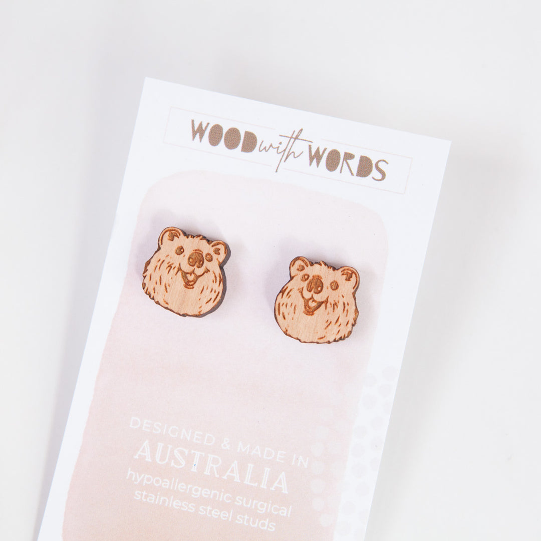 Quokka Wooden Stud Earrings