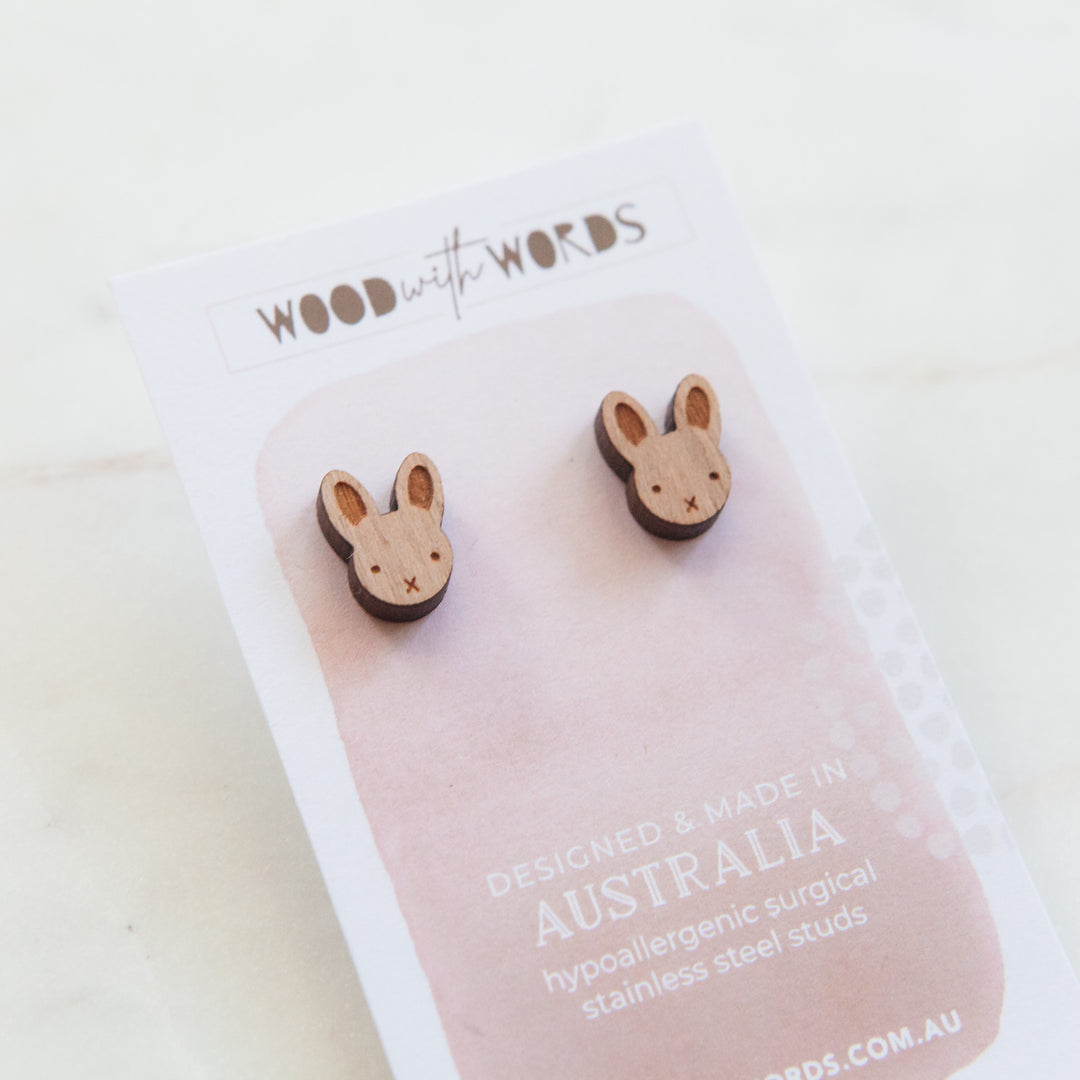 Bunny Rabbit Wooden Stud Earrings - Wood With Words