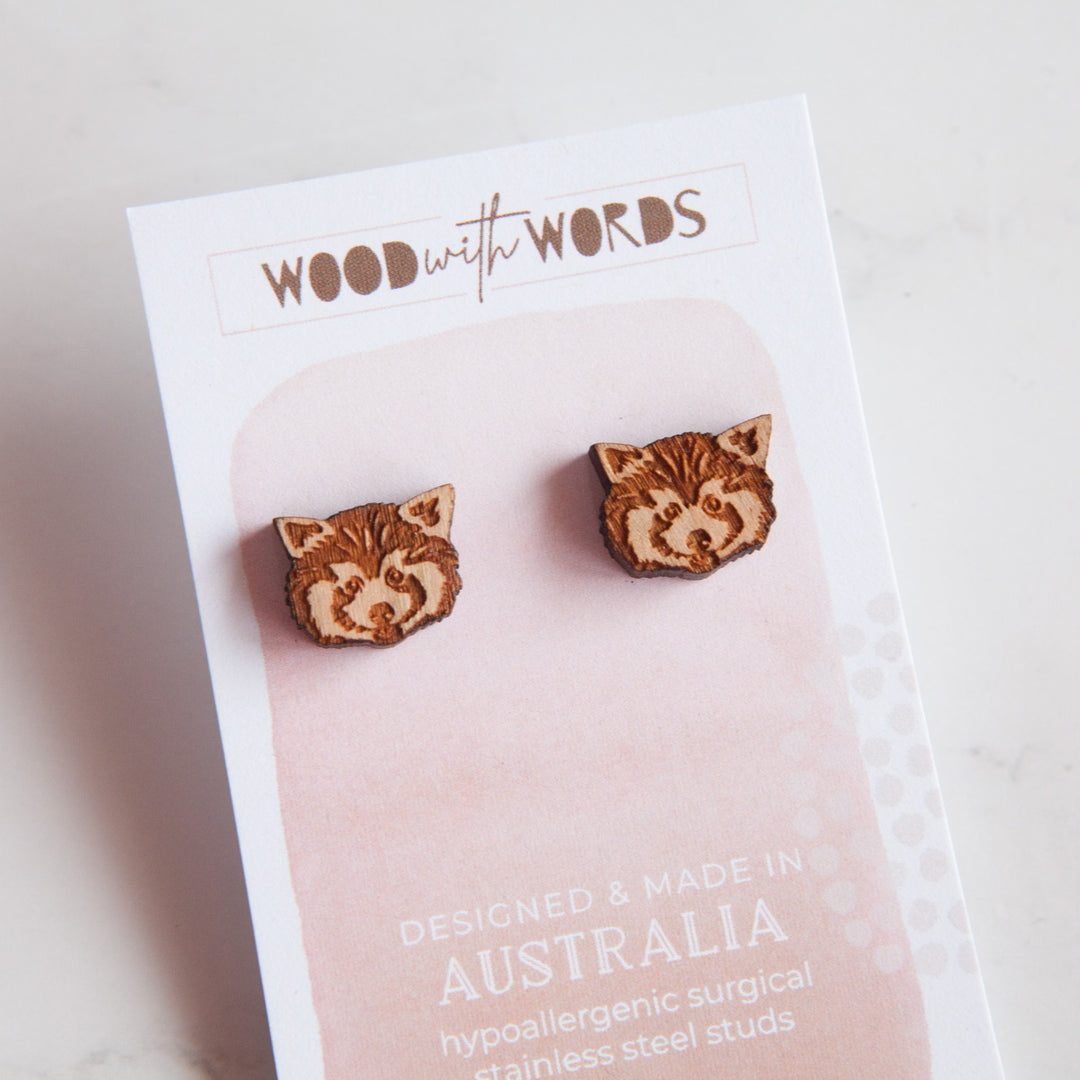 Red Panda Wooden Stud Earrings