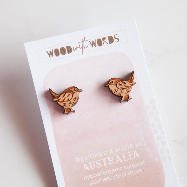 Robin Wooden Stud Earrings