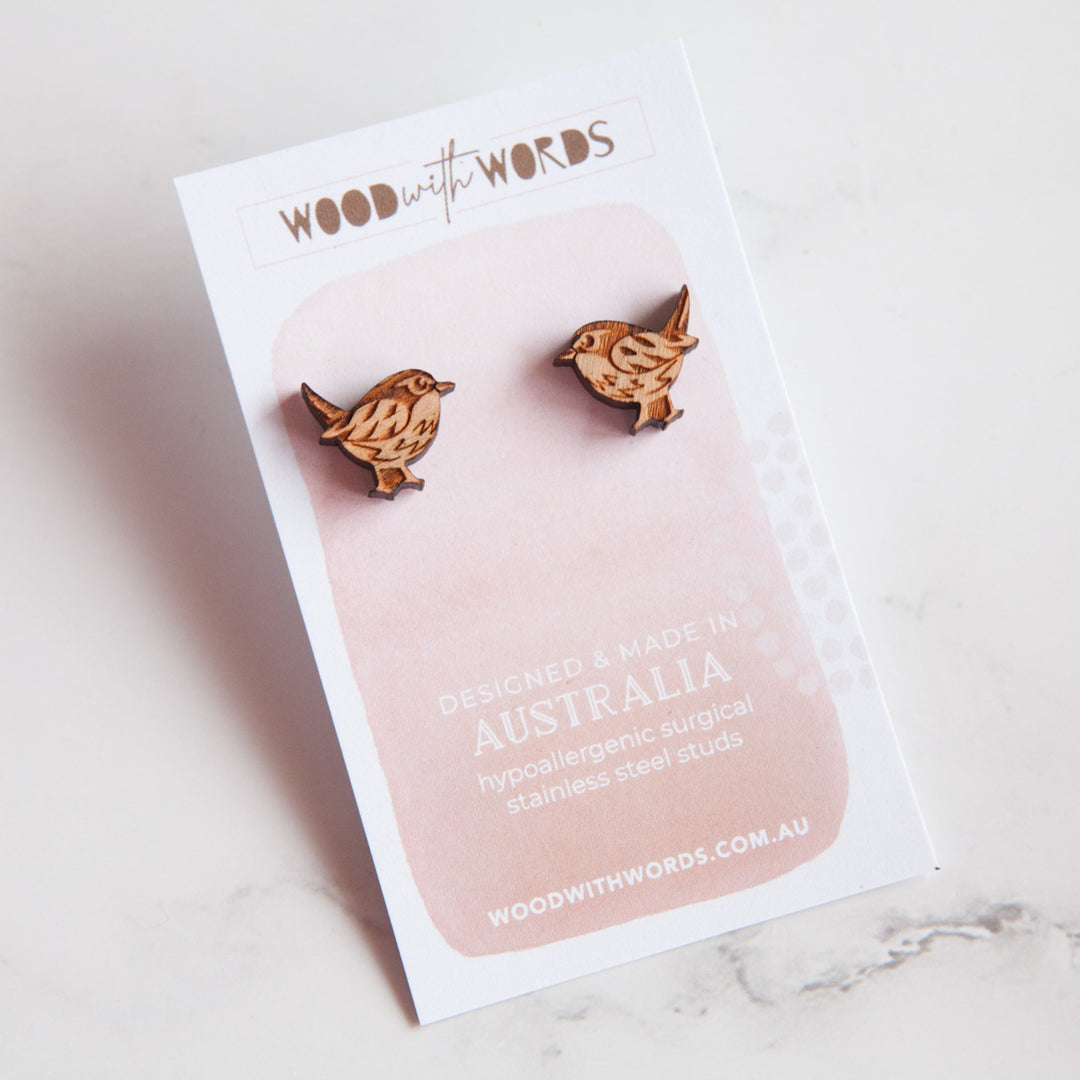 Robin Wooden Stud Earrings