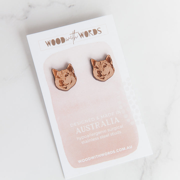 Shiba Inu Wooden Stud Earrings - Wood With Words