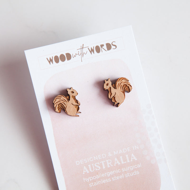Squirrel Wooden Stud Earrings