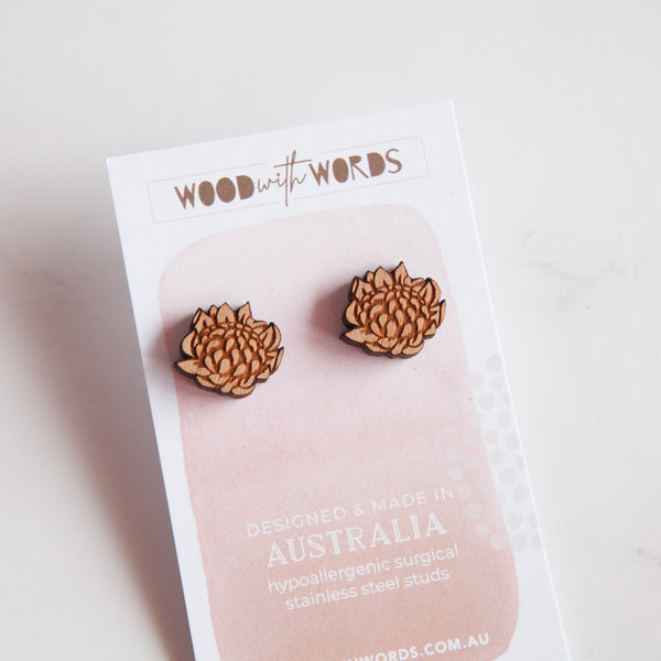 Waratah Flower Wooden Stud Earrings