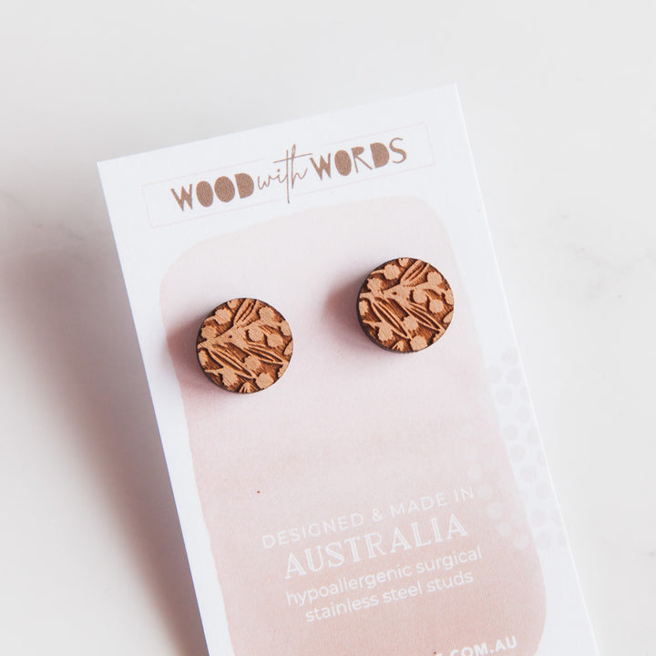 Wattle Blossom Wooden Stud Earrings