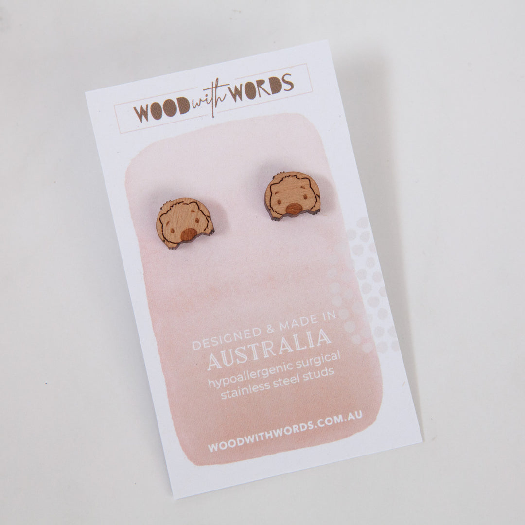 Wombat (Face) Wooden Stud Earrings