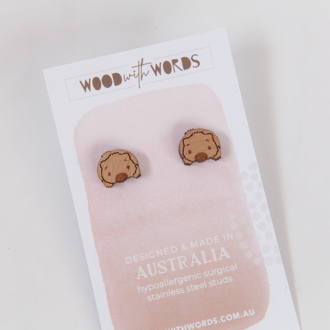 Wombat (Face) Wooden Stud Earrings