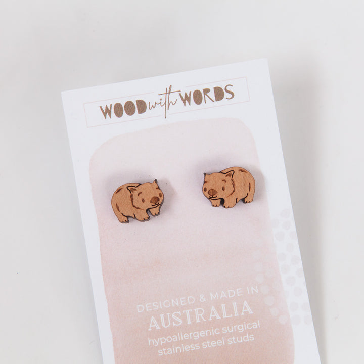 Wombat Wooden Stud Earrings