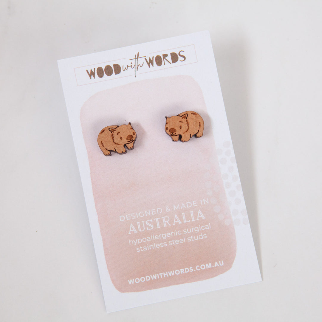 Wombat Wooden Stud Earrings