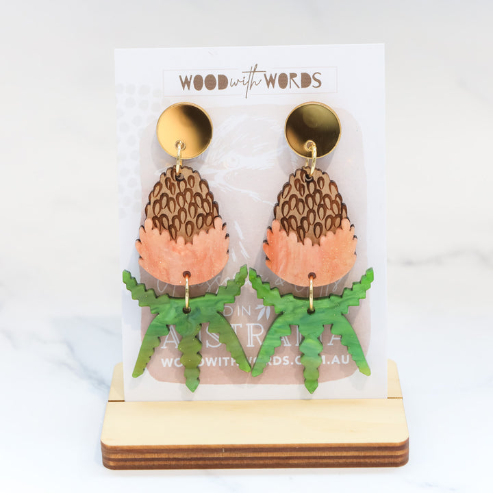 Orange Banksia Dangle Earrings