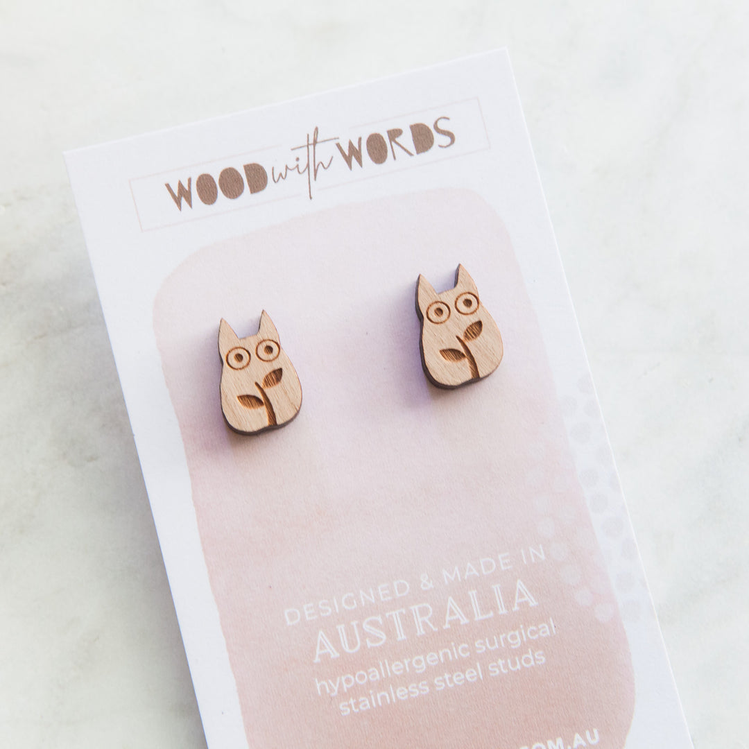Chibi Totoro Wooden Stud Earrings - Wood With Words