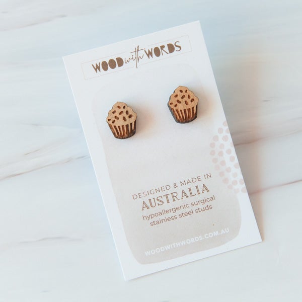 Cupcake Wooden Stud Earrings