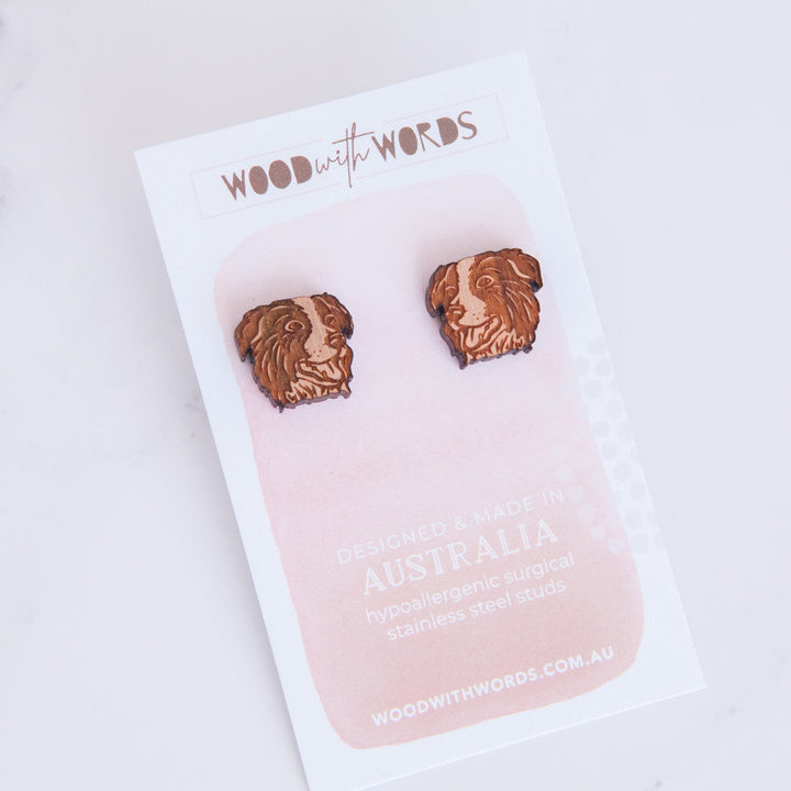 Border Collie Wooden Stud Earrings - Wood With Words