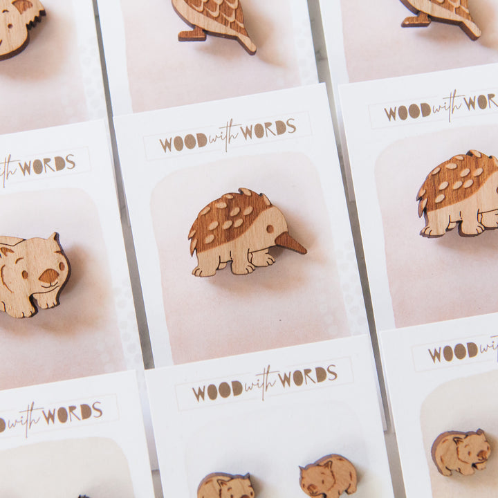 Echidna Wooden Pin - Wood With Words