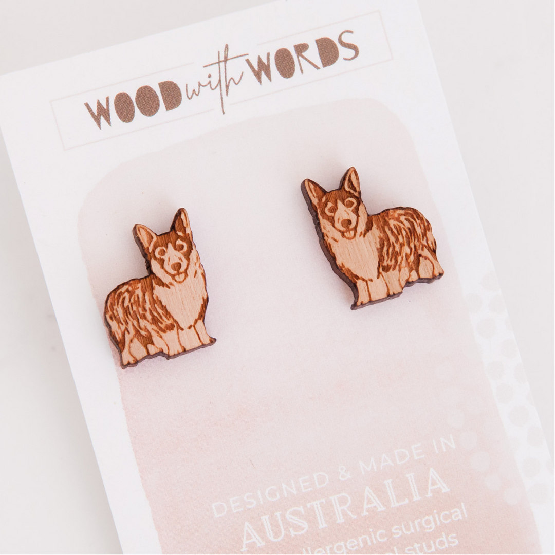 Corgi Wooden Stud Earrings - Wood With Words