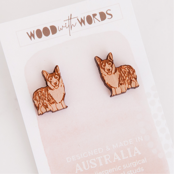 Corgi Wooden Stud Earrings - Wood With Words