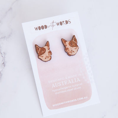 Blue Heeler Wooden Stud Earrings - Wood With Words