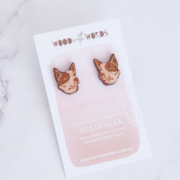Blue Heeler Wooden Stud Earrings - Wood With Words