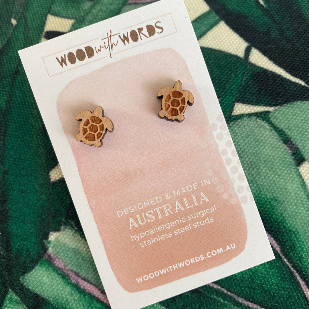 Sea Turtles Wooden Stud Earrings - Wood WIth Words - Made in Australia