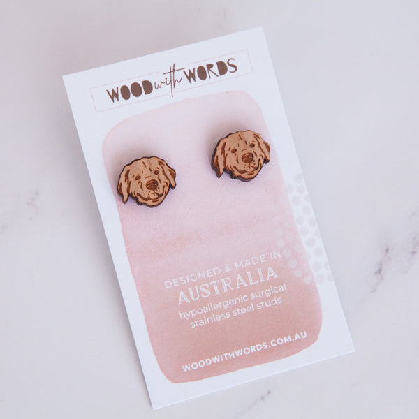 Golden Retriever Wooden Stud Earrings - Wood With Words